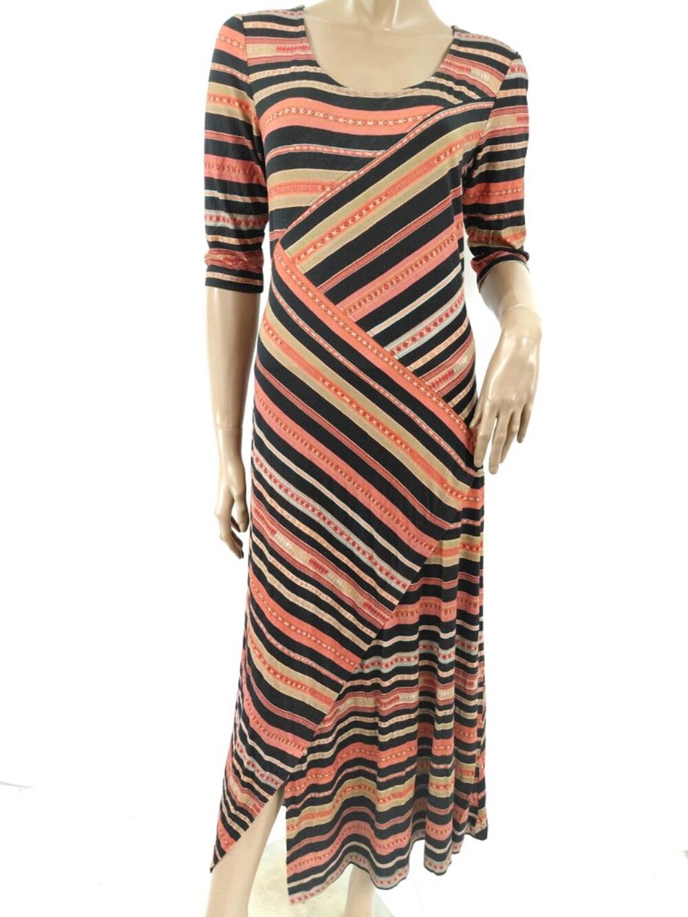 PERUVIAN CONNECTION Dress Diagonal Stripe Stretch Maxi M